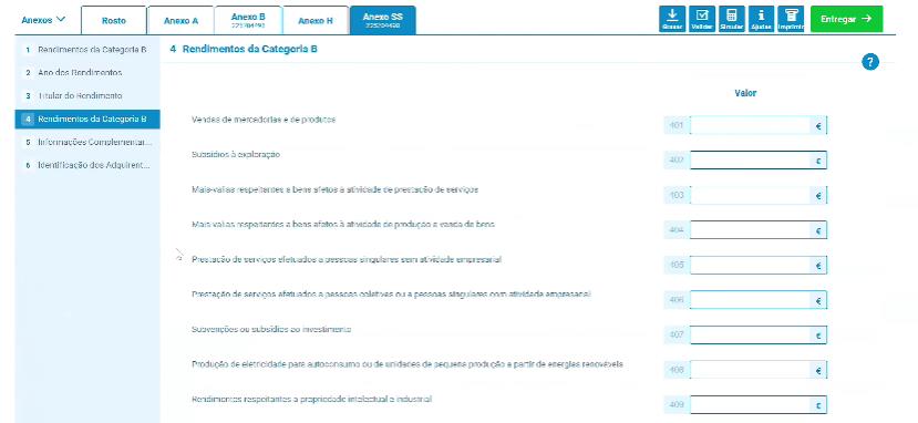 Anexo SS, quadro 4, rendimentos da Categoria B